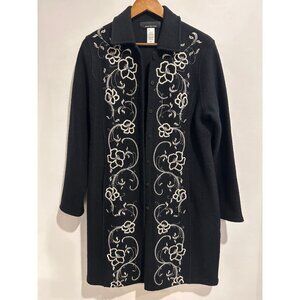 JONES NEW YORK 100% Wool Long‎ Lined Embroidered Coat